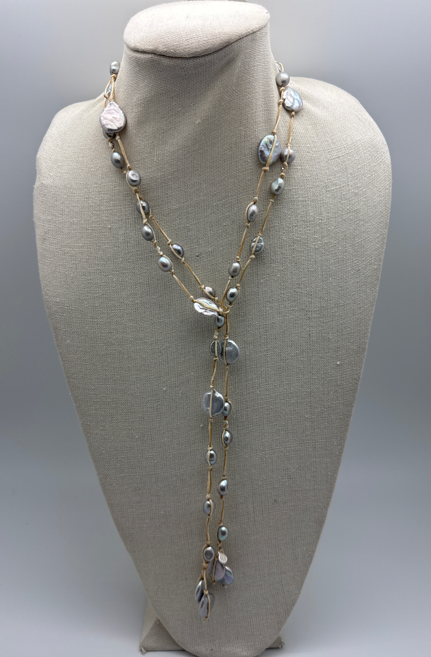 Sofie Silk Lariat - natural/gray pearl