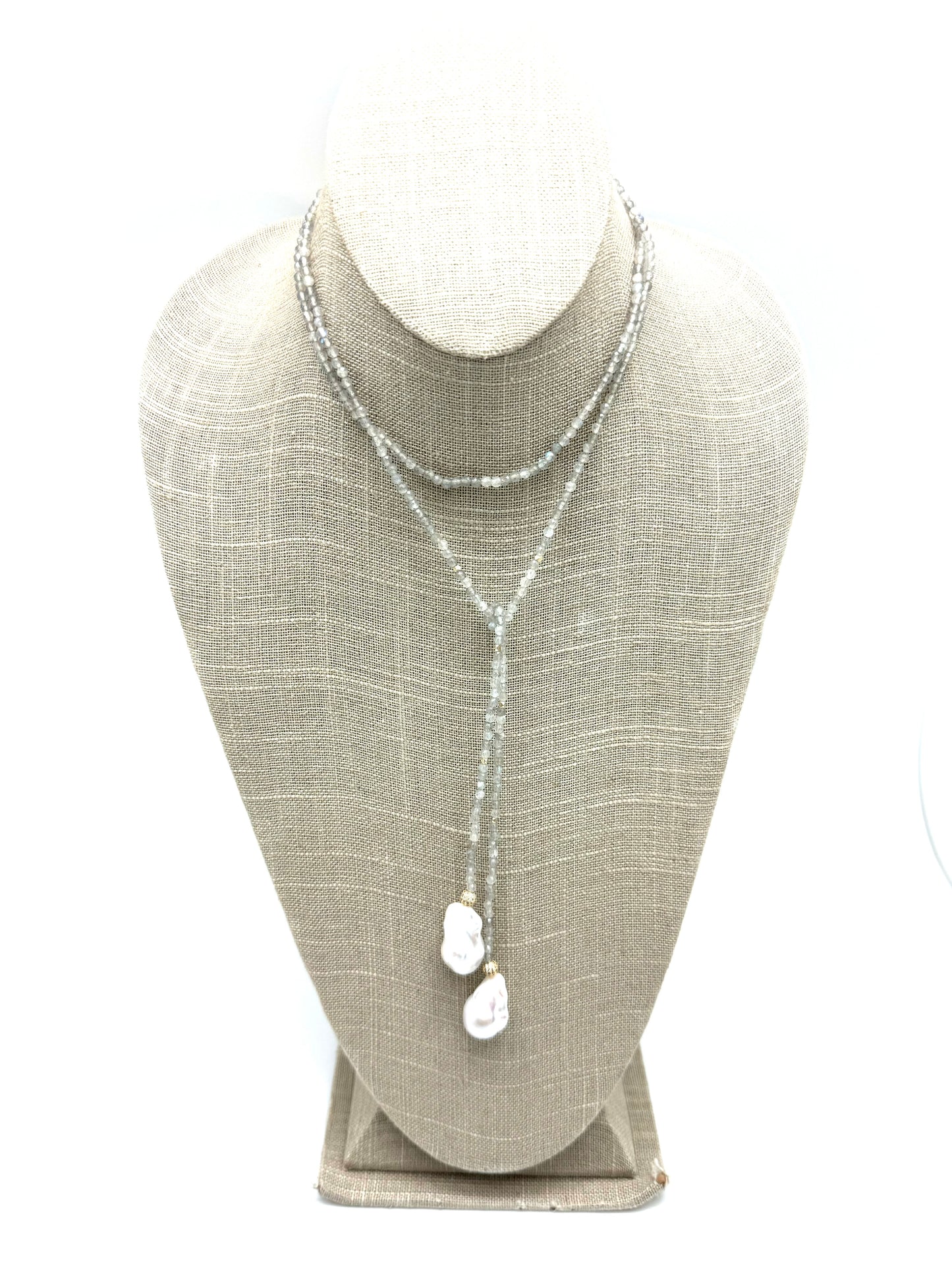 Iselia deluxe lariat - labradorite/pearl