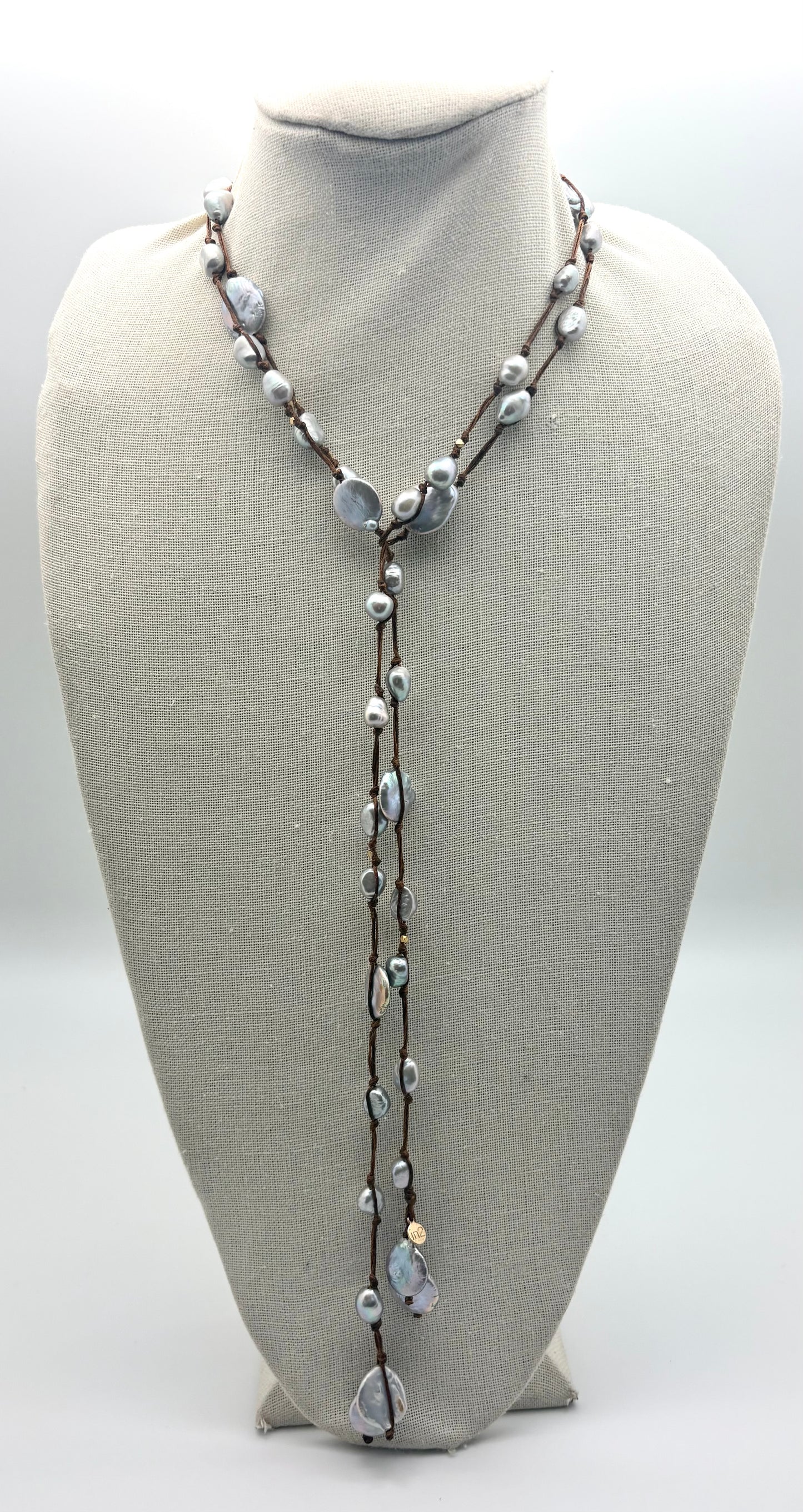 Sofia Silk Lariat - chocolate/grey pearl