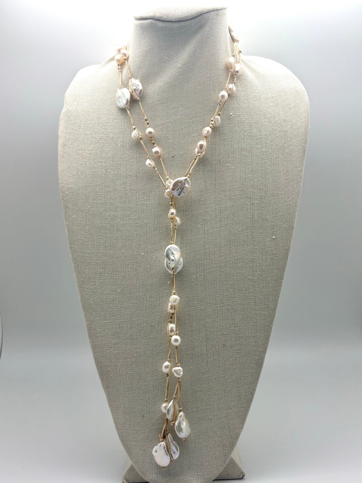 Sofia Silk Lariat - natural/white pearl