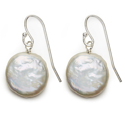 Coin Pearl Earrings - silver/white