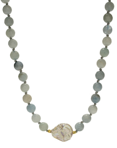 Ellinor Short Necklace - aquamarine/pearl