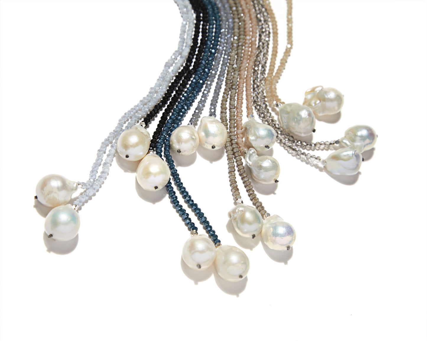 Petra Lariat, smoky crystals/baroque pearls