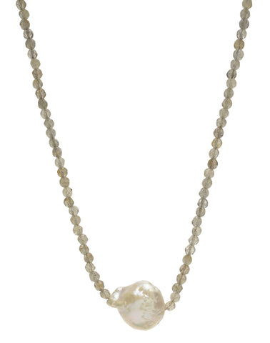 Iselia single Necklace - labradorite/pearl