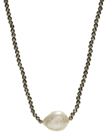 Iselia single Necklace - pyrite/ white pearl