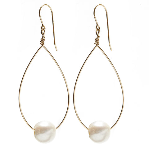 Large Oval Earrings - gold/white