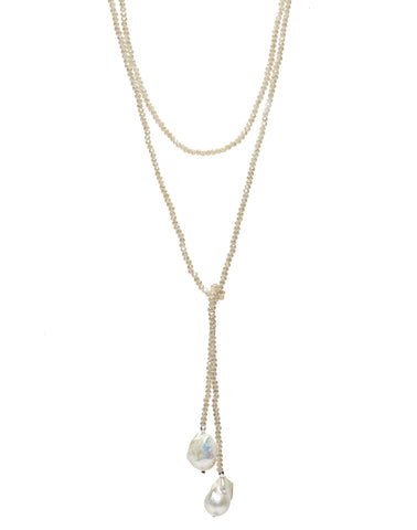 Petra Lariat, nude crystals/baroque pearls
