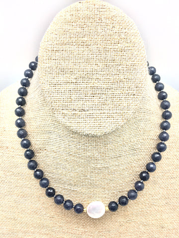Ellinor Short Necklace - blue agate/pearl