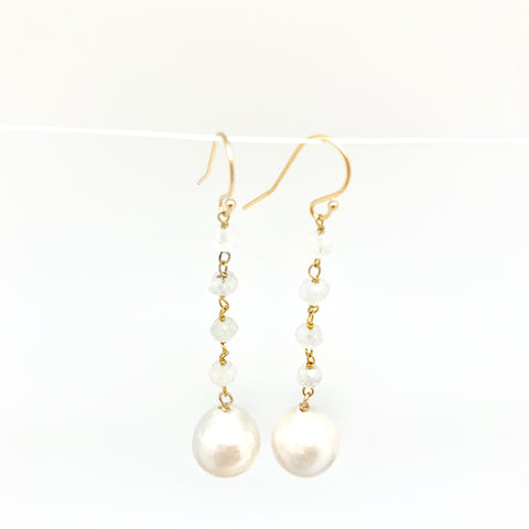 Dangle baroque earrings - white moon, white pearl