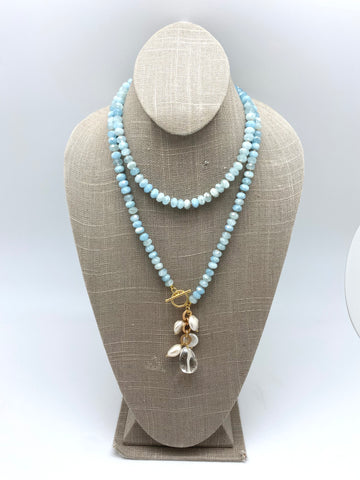 Ellinor Clasp Necklace - aquamarine/crystal