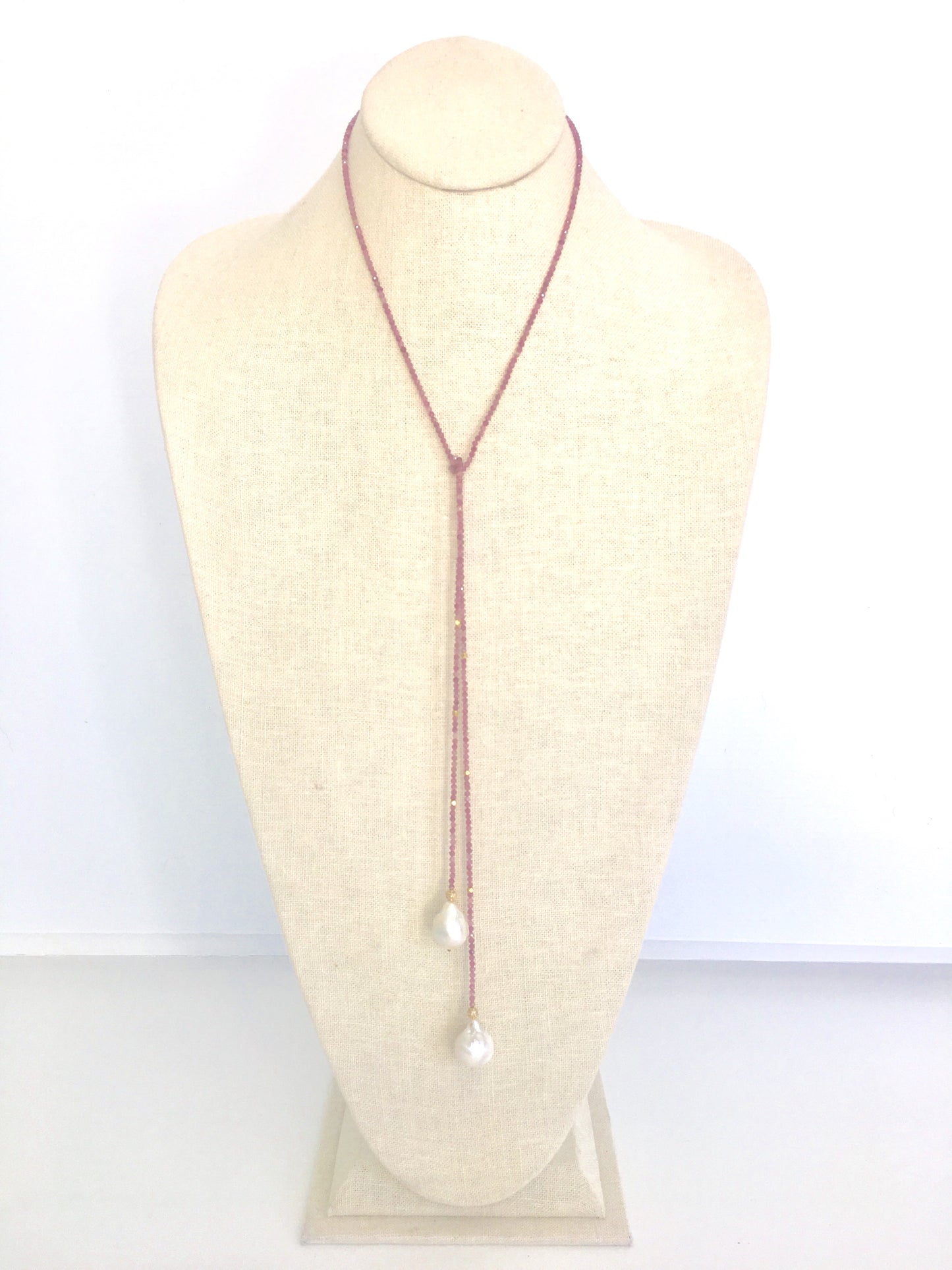Iselia deluxe lariat - pink tourmeline/baroque pearls