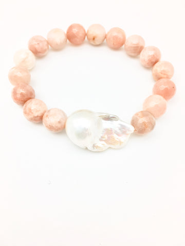 Annie baroque - pink moonstone/white baroque pearl