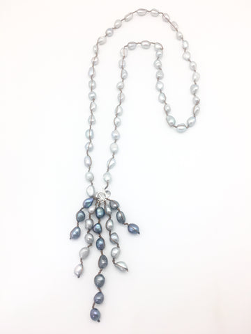 Emilia necklace, grey pearl/brown silk