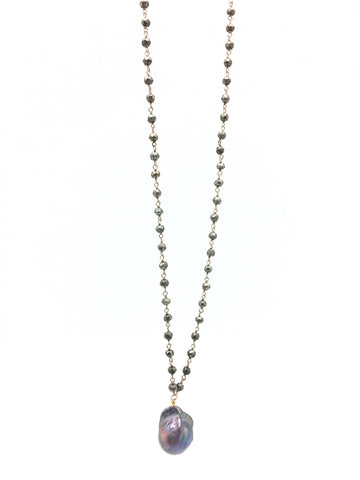 Diddi Long - pyrite/peacock grey baroque pearl
