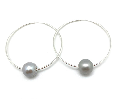 Mia pearl hoop - silver grey