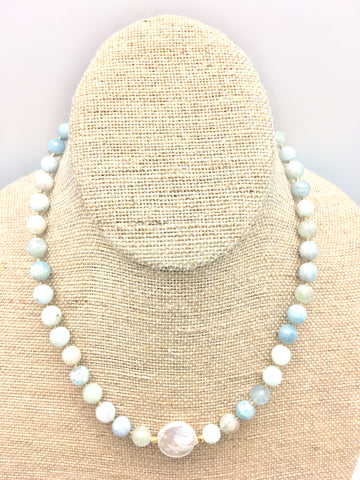 Ellinor Short Necklace - aquamarine/pearl