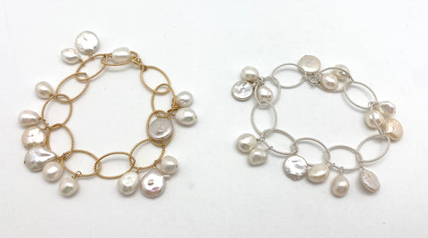 Annika bracelet, sterling silver white pearls