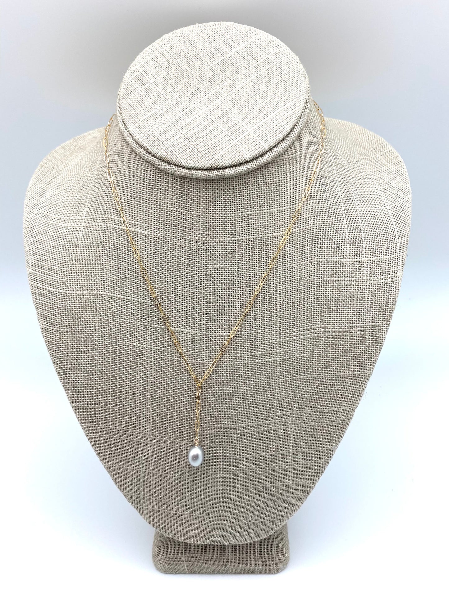 Marie Y Necklace - gold/light grey