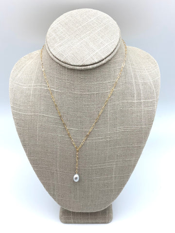 Marie Y Necklace - gold/light grey