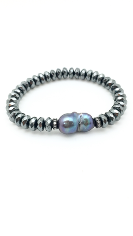 Anna pearl bracelet - hematite/pearl