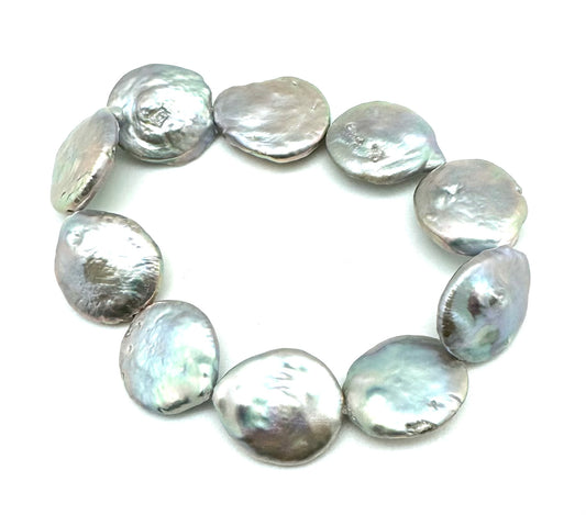 Iris bracelet- grey coin pearl