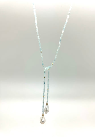 Iselia Lariat - aquamarine/pearl