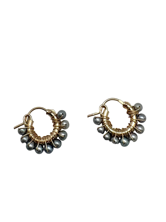 Diddi beaded hoop mini -  gray pearl