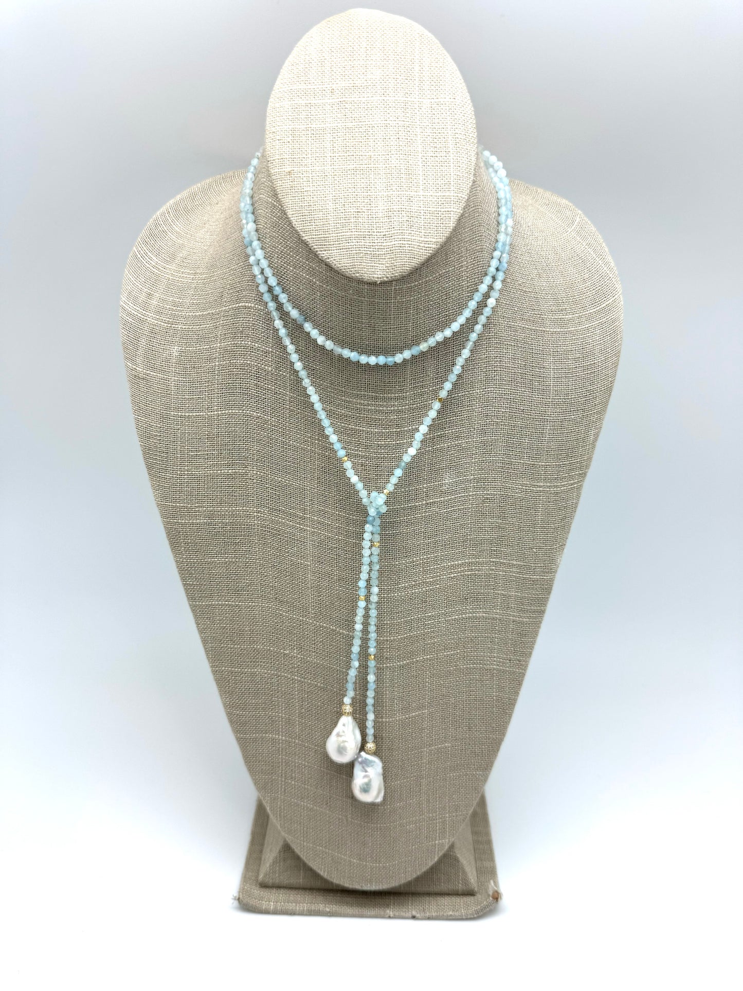 Iselia Lariat - aquamarine/pearl