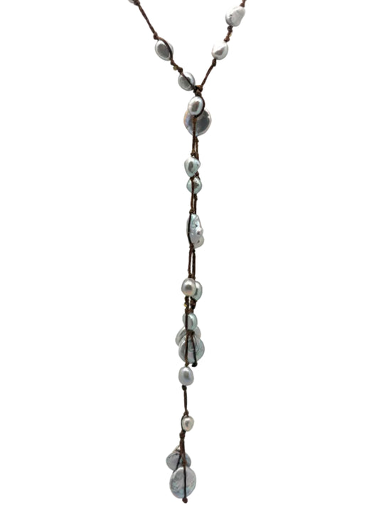 Sofie Silk Lariat - chocolate/grey pearl