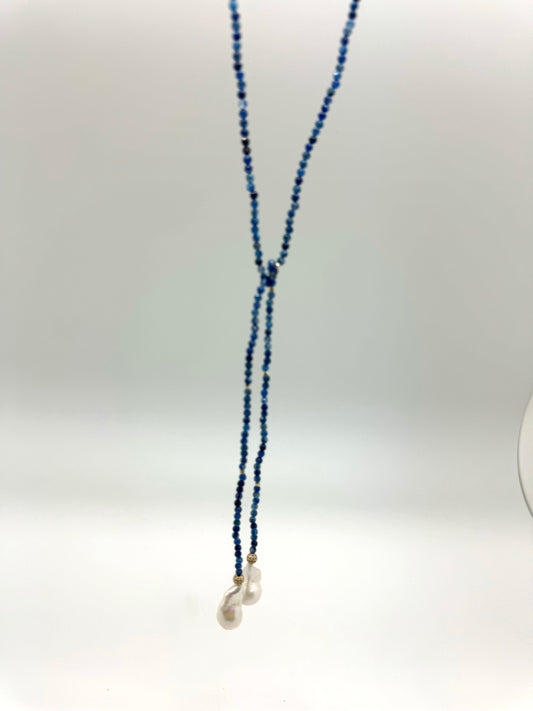 Iselia lariat- kyanite/pearl