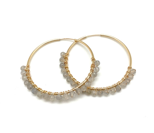 Mia beaded hoop - gold/labradorite