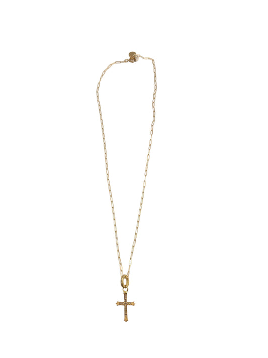 Diamond cross necklace -  gold