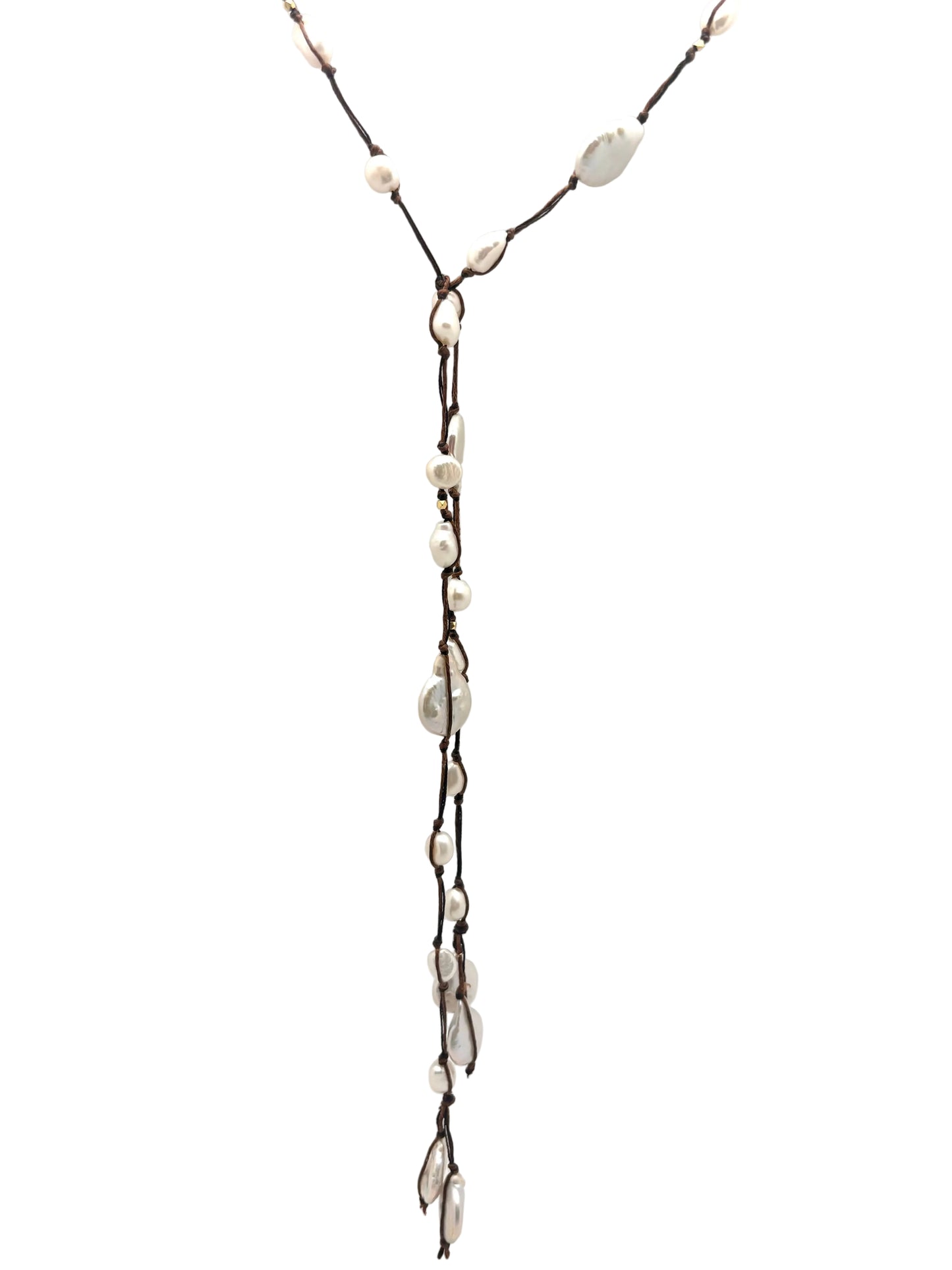 Sofia Silk Lariat - chocolate/white pearl