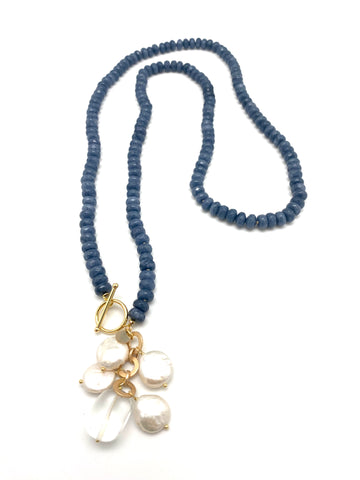 Ellinor Clasp Necklace - blue agate/crystal