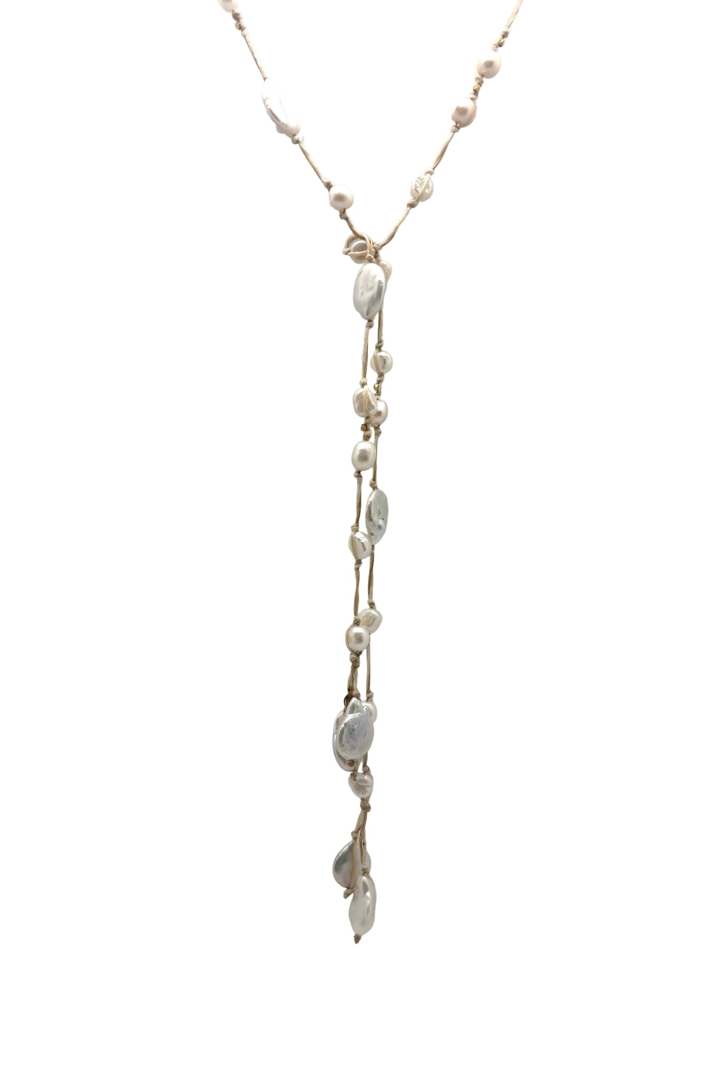 Sofia Silk Lariat - natural/white pearl
