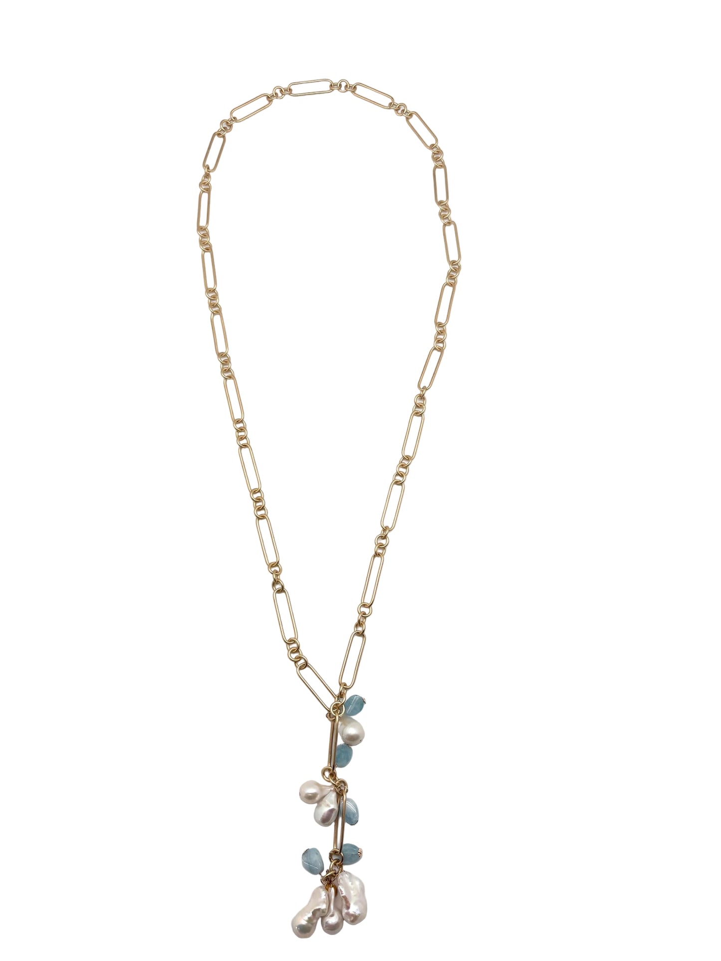 Brook Necklace - white pearl/aquamarine