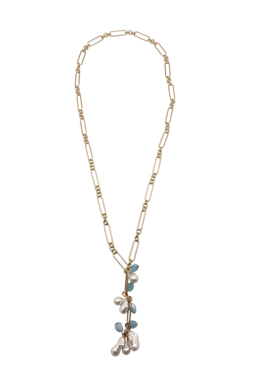 Brook Necklace - white pearl/aquamarine