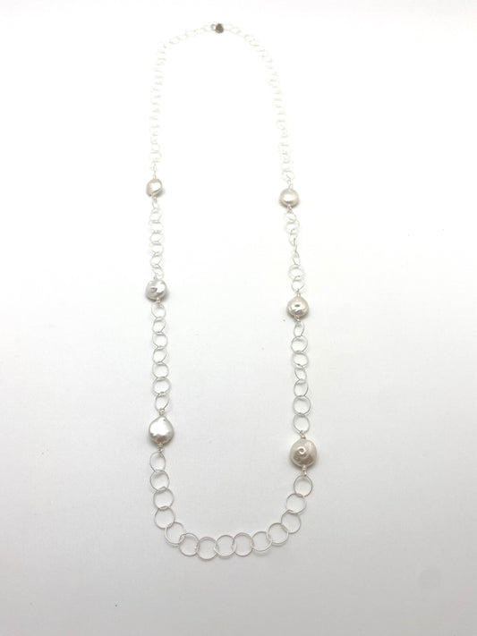 Elsa long necklace - silver/white