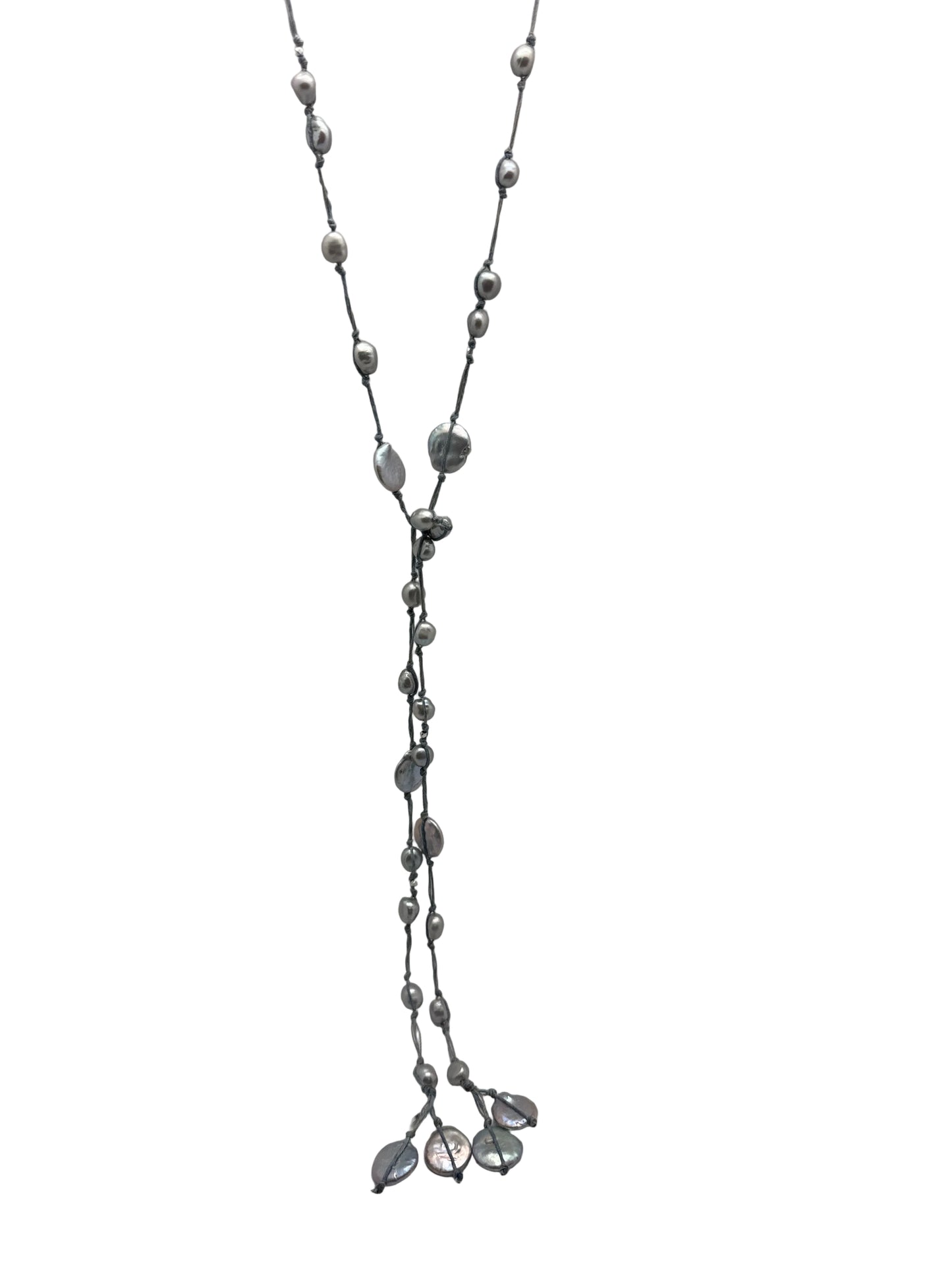 Sofie Silk Lariat - gray / gray pearl