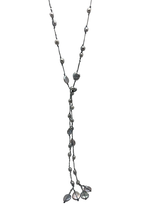 Sofie Silk Lariat - gray / gray pearl