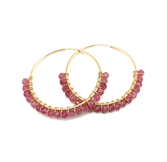 Mia beaded hoop - gold/pink tourmaline