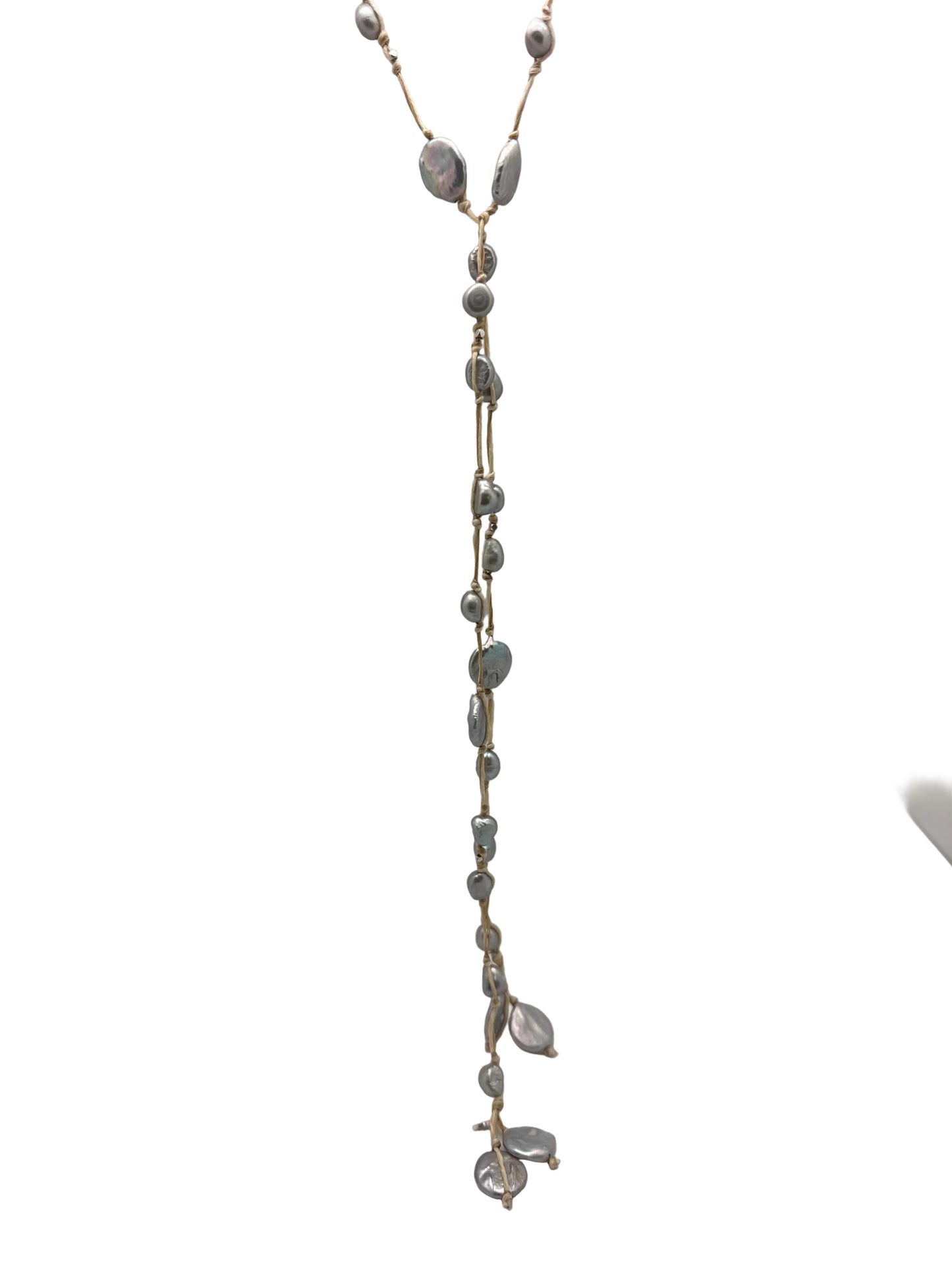 Sofie Silk Lariat - natural/gray pearl