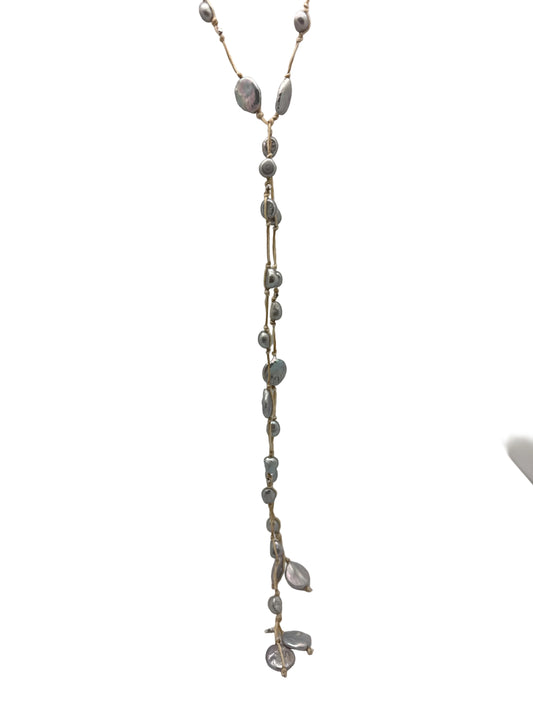 Sofie Silk Lariat - natural/gray pearl