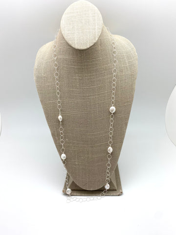 Elsa long necklace - silver/white