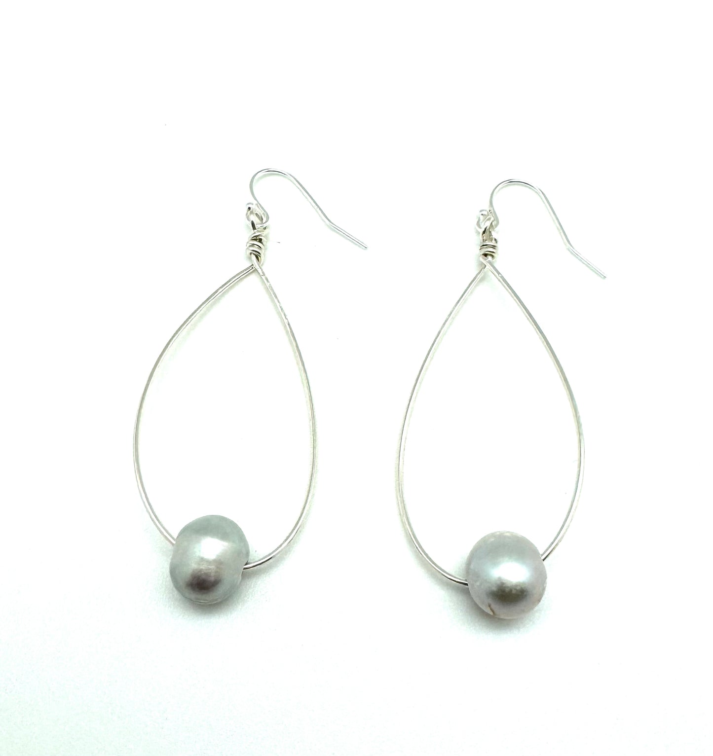 Large Oval Earrings - silver/grey