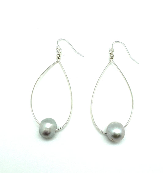 Large Oval Earrings - silver/grey