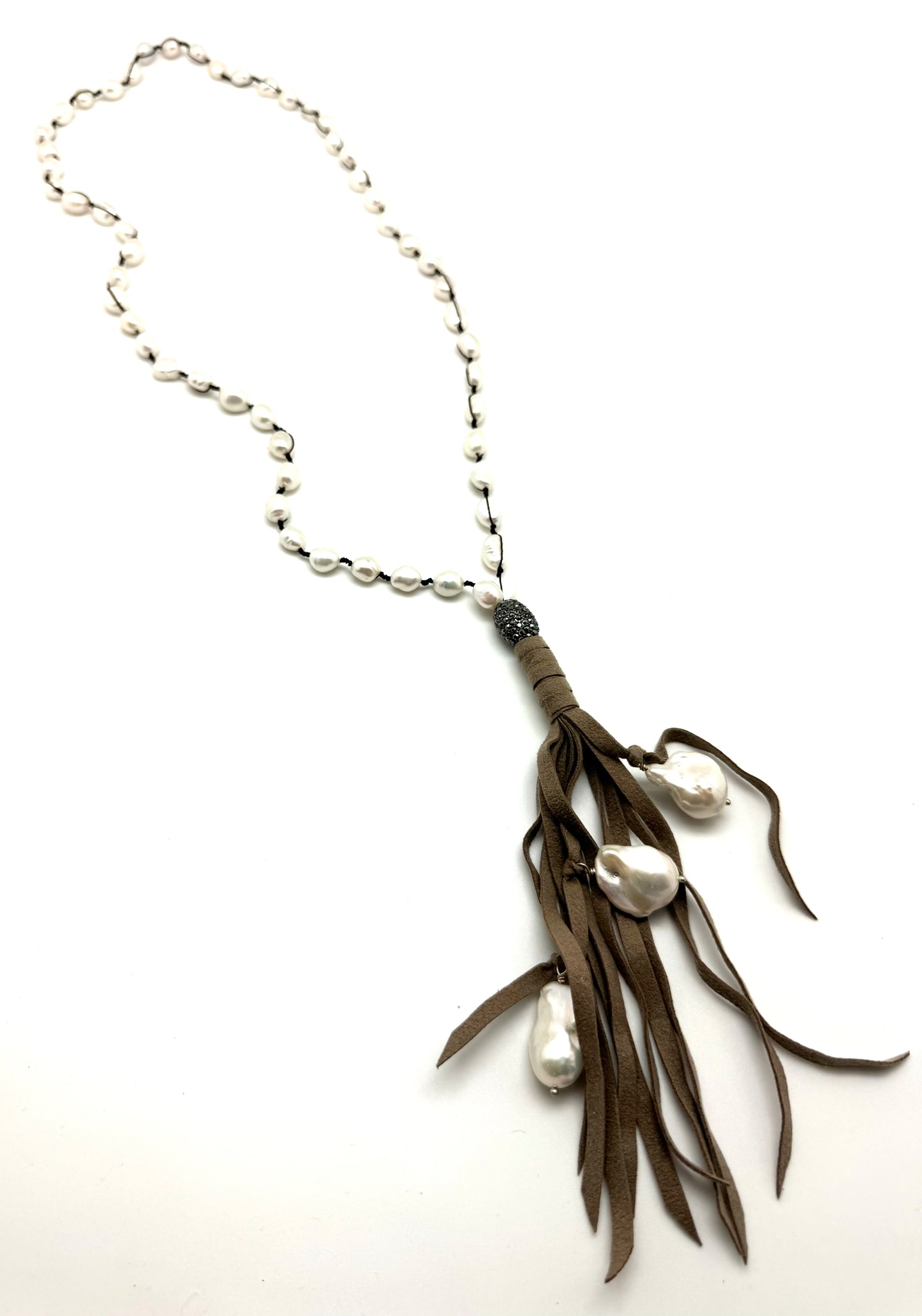 Ella Necklace - white pearl/taupe