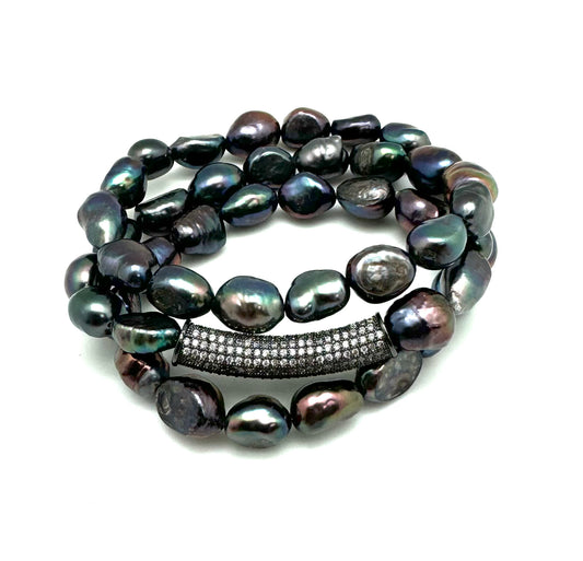 Bar Bracelet - peacock pearl