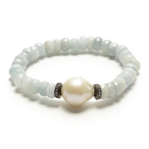 Anna pearl bracelet - aquamarine/pearl