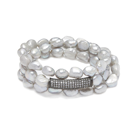 Bar Bracelet - silver/grey pearl